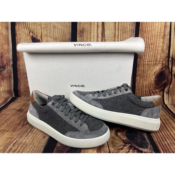 NEW Vince Dawson Heather Gray Leather / Wool Lace Up Low Top Sneaker US 8 M EU41